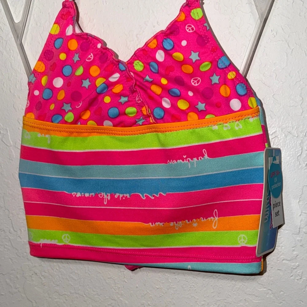 Candy Girl Colorful Polka‎ Dot and Stripe Bikini Swimsuit Halter Top